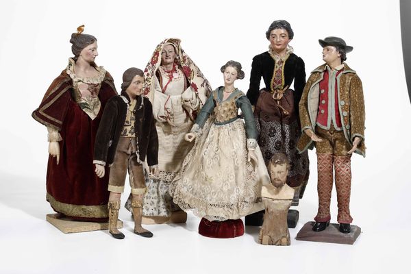 Cinque pastori. Legno intagliato e dipinto. Varie manifatture italiane del XIX secolo  - Asta Scultura - Associazione Nazionale - Case d'Asta italiane