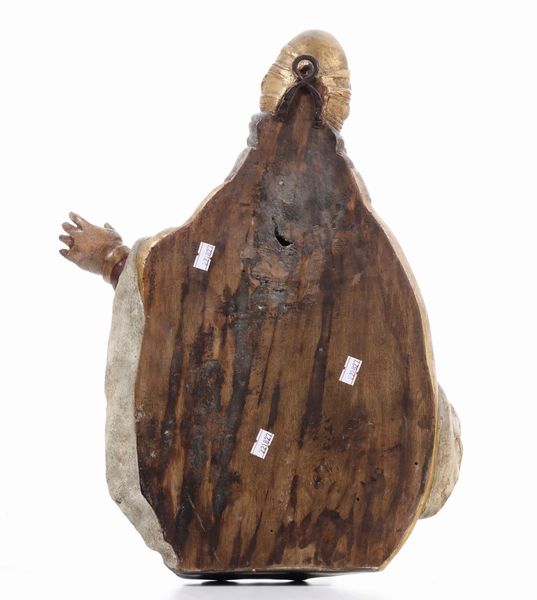 Figura di Santo. Papier-mach� dipinto e legno. Probabile XX secolo  - Asta Scultura - Associazione Nazionale - Case d'Asta italiane