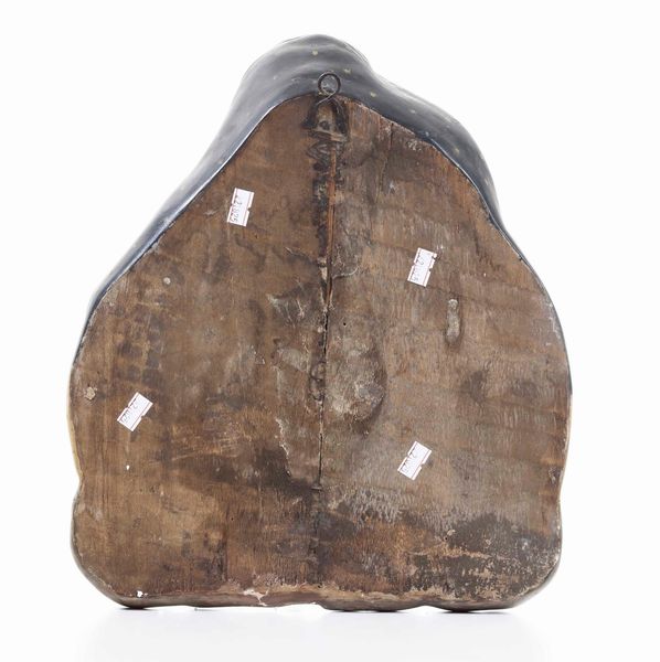 Gruppo raffigurante Madonna con Bambino e angeli. Papier-mach� dipinto e legno. Probabile XX secolo  - Asta Scultura - Associazione Nazionale - Case d'Asta italiane