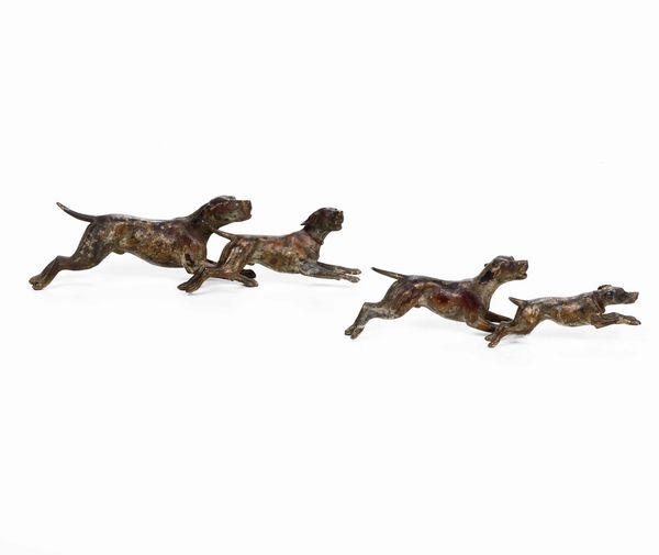 Due gruppi di cani da caccia in bronzo, XX secolo  - Asta Scultura - Associazione Nazionale - Case d'Asta italiane