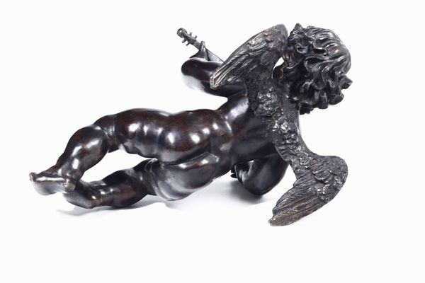 Coppia di putti musicanti Bronzo patinato  Fonditore del XVIII-XIX secolo  - Asta Scultura - Associazione Nazionale - Case d'Asta italiane