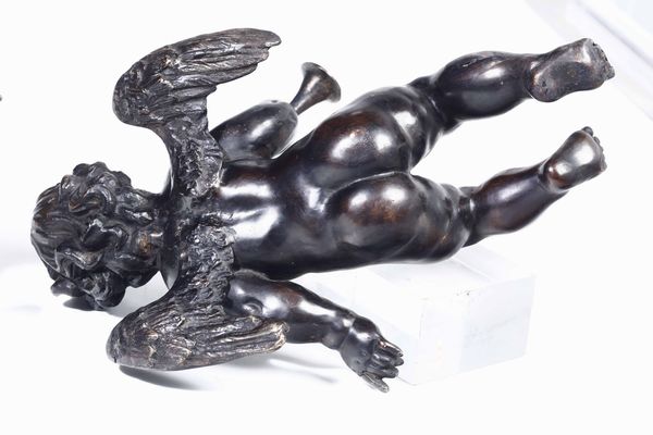 Coppia di putti musicanti Bronzo patinato  Fonditore del XVIII-XIX secolo  - Asta Scultura - Associazione Nazionale - Case d'Asta italiane