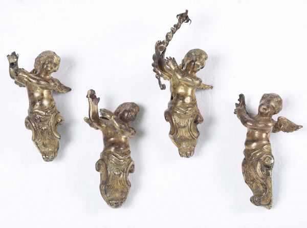 Quattro angioletti in bronzo dorato. Fonditore del XVIII-XIX secolo  - Asta Scultura - Associazione Nazionale - Case d'Asta italiane