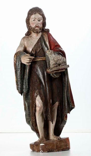 San Giovanni Battista. Legno intagliato e dipinto. Scultore del XVII-XVIII secolo  - Asta Scultura - Associazione Nazionale - Case d'Asta italiane