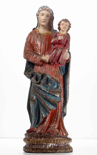 Madonna con Bambino. Legno laccato. Scultore del XVII secolo  - Asta Scultura - Associazione Nazionale - Case d'Asta italiane