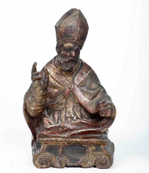 Santo Vescovo. Reliquiario in legno laccato scolpito. Arte barocca italiana del XVII-XVIII secolo  - Asta Scultura - Associazione Nazionale - Case d'Asta italiane