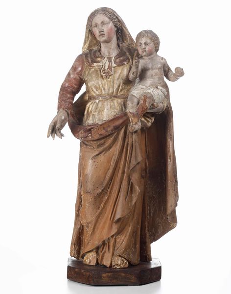 Madonna con Bambino. Legno con tracce di policromia. Arte barocca dell�Italia centro meridionale  - Asta Scultura - Associazione Nazionale - Case d'Asta italiane