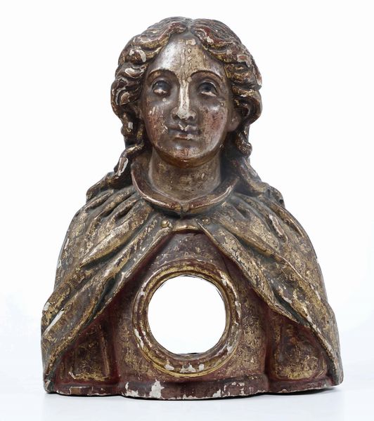 Busto reliquiario. Legno scolpito e dorato. Arte del XVIII secolo  - Asta Scultura - Associazione Nazionale - Case d'Asta italiane
