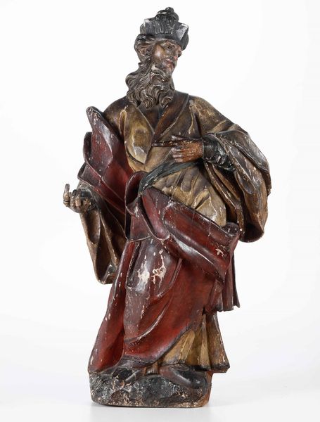 Santo Vescovo. Legno policromo. Arte barocca. Austria o Germania meridionale XVII-XVIII secolo  - Asta Scultura - Associazione Nazionale - Case d'Asta italiane