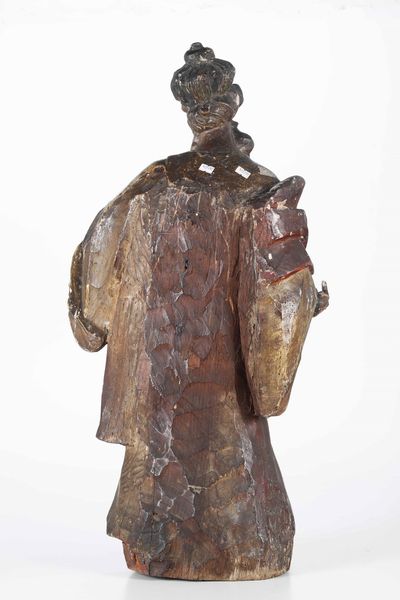 Santo Vescovo. Legno policromo. Arte barocca. Austria o Germania meridionale XVII-XVIII secolo  - Asta Scultura - Associazione Nazionale - Case d'Asta italiane