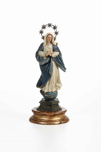 Immacolata. Legno policromo. Arte del XIX secolo  - Asta Scultura - Associazione Nazionale - Case d'Asta italiane