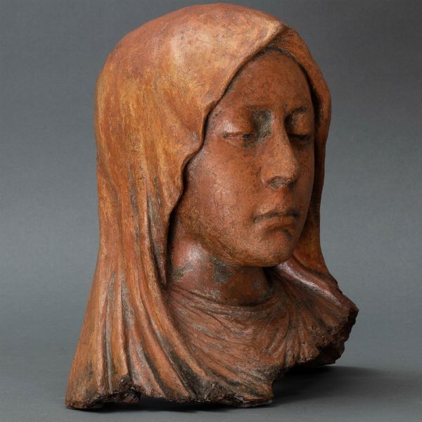 Madonna o Dolente. Terracotta. Plasticatore italiano del XVII secolo  - Asta Scultura - Associazione Nazionale - Case d'Asta italiane