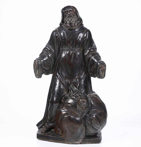 Francescano. Scultura in terracotta patinata. Plasticatore del XVIII secolo  - Asta Scultura - Associazione Nazionale - Case d'Asta italiane