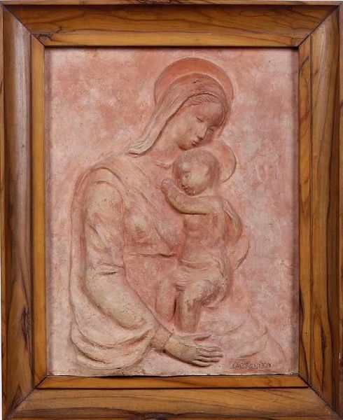 Madonna con Bambino. Placca in terracotta. Rodolfo Castagnino (1893-1978)  - Asta Scultura - Associazione Nazionale - Case d'Asta italiane
