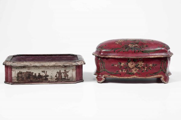 Due scatole diverse in legno laccato. XIX secolo  - Asta Scultura - Associazione Nazionale - Case d'Asta italiane