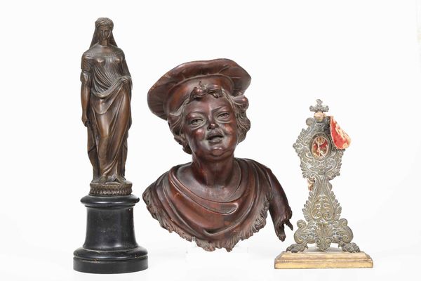 Scultura in rame, busto in legno e reliquiario in metallo  - Asta Scultura - Associazione Nazionale - Case d'Asta italiane
