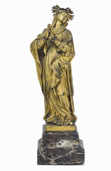 Santa Orante. Bronzo fuso, dorato e cesellato. Arte barocca italiana del XVII secolo  - Asta Scultura - Associazione Nazionale - Case d'Asta italiane