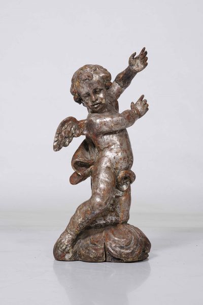 Putto. Legno intagliato e laccato a mecca. Arte barocca italiana del XVIII secolo  - Asta Scultura - Associazione Nazionale - Case d'Asta italiane