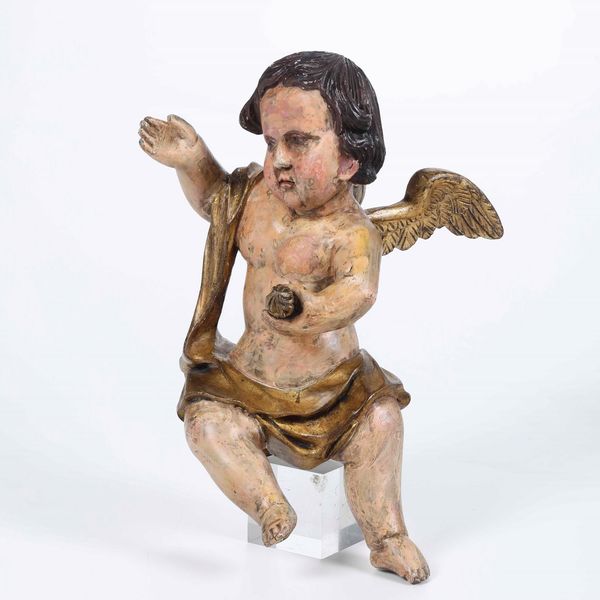 Putto. Legno scolpito, dipinto e dorato. Arte barocca italiana del XVIII secolo  - Asta Scultura - Associazione Nazionale - Case d'Asta italiane