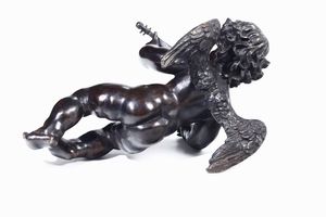 Coppia di putti musicanti Bronzo patinato  Fonditore del XVIII-XIX secolo  - Asta Scultura - Associazione Nazionale - Case d'Asta italiane
