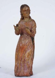 Santa Orante. Legno scolpito e laccato. Arte spagnola del XVI-XVII secolo  - Asta Scultura - Associazione Nazionale - Case d'Asta italiane