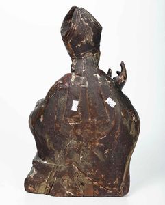 Santo Vescovo. Reliquiario in legno laccato scolpito. Arte barocca italiana del XVII-XVIII secolo  - Asta Scultura - Associazione Nazionale - Case d'Asta italiane