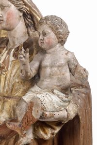 Madonna con Bambino. Legno con tracce di policromia. Arte barocca dell�Italia centro meridionale  - Asta Scultura - Associazione Nazionale - Case d'Asta italiane