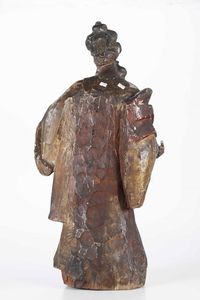 Santo Vescovo. Legno policromo. Arte barocca. Austria o Germania meridionale XVII-XVIII secolo  - Asta Scultura - Associazione Nazionale - Case d'Asta italiane