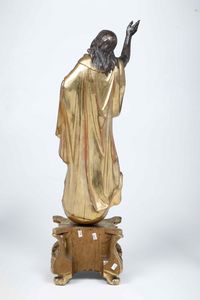Salvator Mundi. Legno scolpito, dorato e argentato. Arte barocca. Italia o Austria XVIII secolo  - Asta Scultura - Associazione Nazionale - Case d'Asta italiane