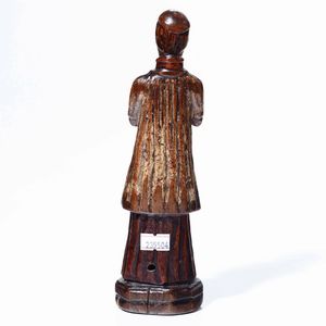Santo orante. Legno policromo. XVIII-XIX secolo  - Asta Scultura - Associazione Nazionale - Case d'Asta italiane