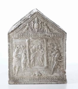 Modello di urna in gesso con raffigurazioni della vita della Vergine Maria di gusto rinascimentale. XIX secolo  - Asta Scultura - Associazione Nazionale - Case d'Asta italiane