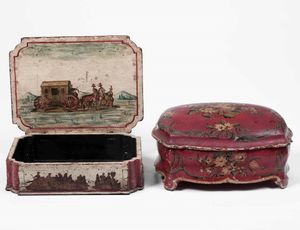 Due scatole diverse in legno laccato. XIX secolo  - Asta Scultura - Associazione Nazionale - Case d'Asta italiane