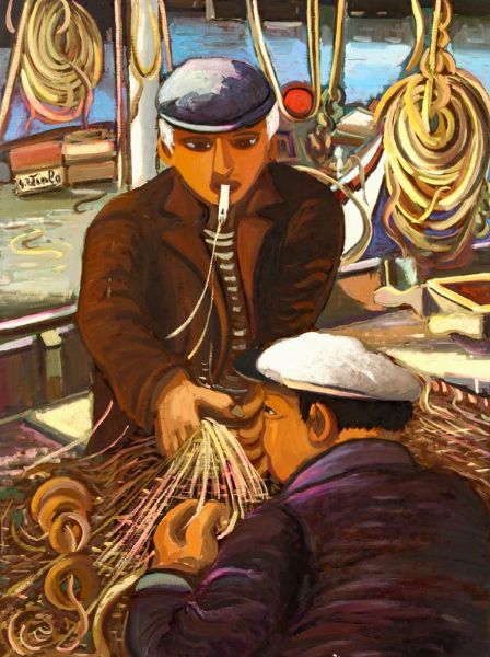 Pescatori, anni 80  - Asta Arte Moderna, Contemporanea e Dipinti del XIX Secolo - Associazione Nazionale - Case d'Asta italiane