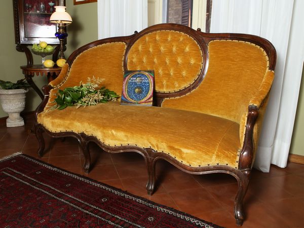 Divano a pozzetto in mogano  - Asta Arredi e dipinti da un antico palazzo marchigiano - Associazione Nazionale - Case d'Asta italiane