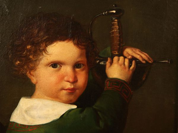 Scuola francese del XVIII/XIX secolo : Ritratto di fanciullo con spada  - Asta Arredi e dipinti da un antico palazzo marchigiano - Associazione Nazionale - Case d'Asta italiane