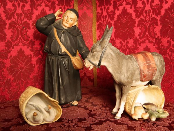 Gruppo umoristico in biscuit policromo  - Asta Arredi e dipinti da un antico palazzo marchigiano - Associazione Nazionale - Case d'Asta italiane