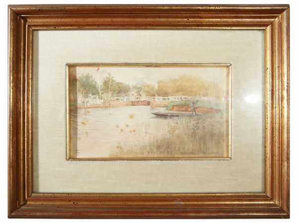 Scorcio di paesaggio con contadini e Paesaggio lacustre  - Asta Arredi e dipinti da un antico palazzo marchigiano - Associazione Nazionale - Case d'Asta italiane