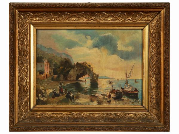 Scuola napoletana del XX secolo : Veduta di Capri  - Asta Arredi e dipinti da un antico palazzo marchigiano - Associazione Nazionale - Case d'Asta italiane