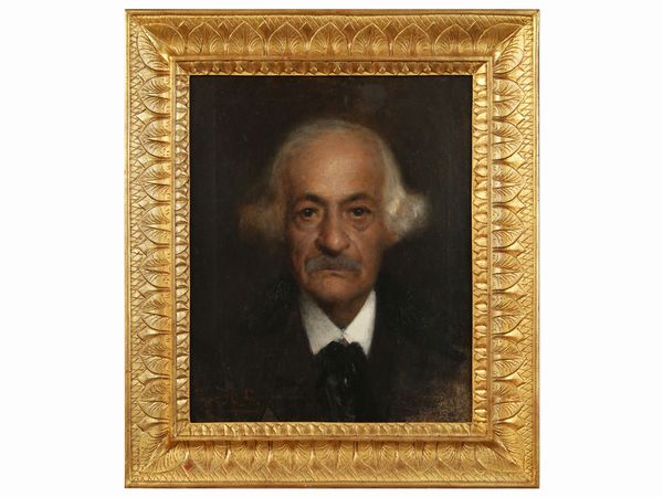 Scuola italiana della seconda metà del XIX secolo : Ritratto maschile  - Asta Arredi e dipinti da un antico palazzo marchigiano - Associazione Nazionale - Case d'Asta italiane