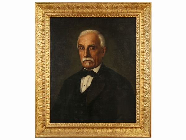 Scuola italiana del XIX/XX secolo : Ritratto maschile  - Asta Arredi e dipinti da un antico palazzo marchigiano - Associazione Nazionale - Case d'Asta italiane