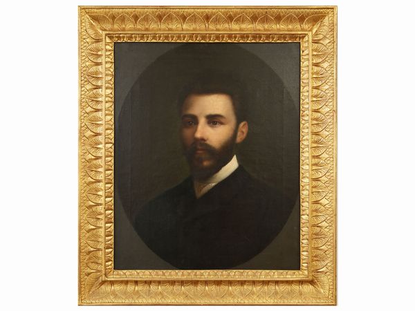 Scuola italiana della fine del XIX secolo : Ritratto di gentiluomo  - Asta Arredi e dipinti da un antico palazzo marchigiano - Associazione Nazionale - Case d'Asta italiane