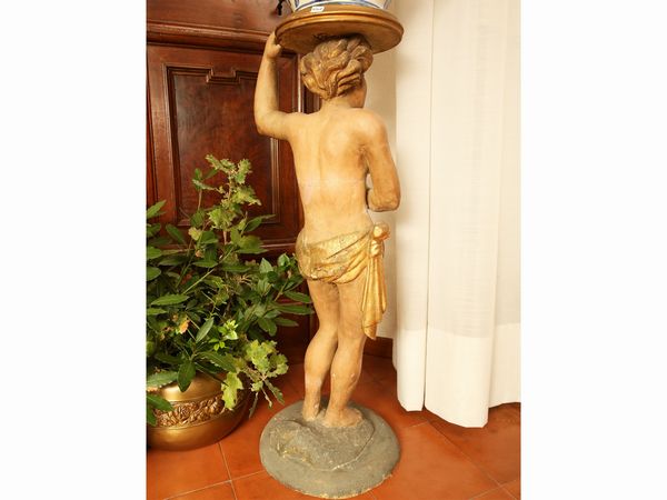 Figura portacero in legno intagliato  - Asta Arredi e dipinti da un antico palazzo marchigiano - Associazione Nazionale - Case d'Asta italiane