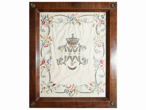 Due pannelli ricamati in seta  - Asta Arredi e dipinti da un antico palazzo marchigiano - Associazione Nazionale - Case d'Asta italiane