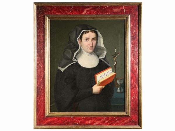 Scuola marchigiana del XIX secolo : Ritratto di monaca  - Asta Arredi e dipinti da un antico palazzo marchigiano - Associazione Nazionale - Case d'Asta italiane