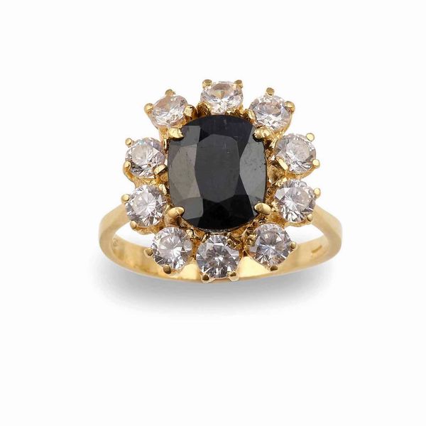 Anello con zaffiro Australia e zirconie cubiche  - Asta Gioielli - Associazione Nazionale - Case d'Asta italiane