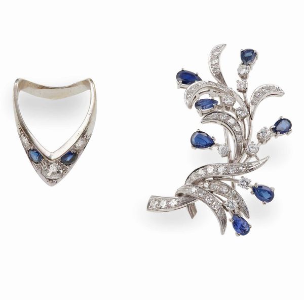 Lotto composto da anello e spilla con diamanti e zaffiri  - Asta Gioielli - Associazione Nazionale - Case d'Asta italiane