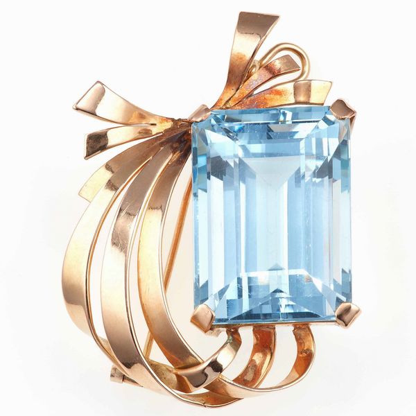 Spilla pendente con grande topazio azzurro  - Asta Gioielli - Associazione Nazionale - Case d'Asta italiane