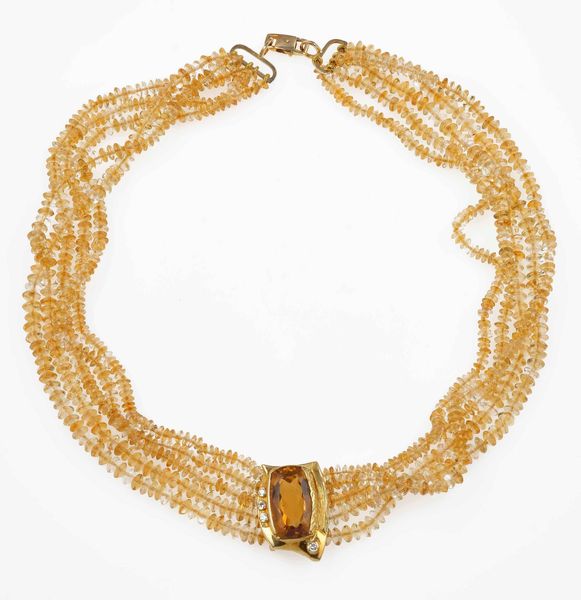 Collana a cinque fili con quarzi citrini  - Asta Gioielli - Associazione Nazionale - Case d'Asta italiane