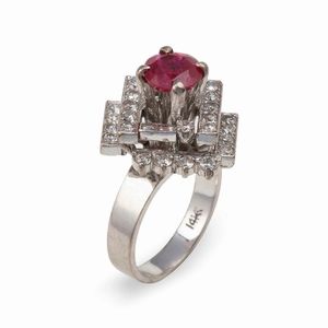 Anello con rubino di 1.00 circa e diamanti  - Asta Gioielli - Associazione Nazionale - Case d'Asta italiane