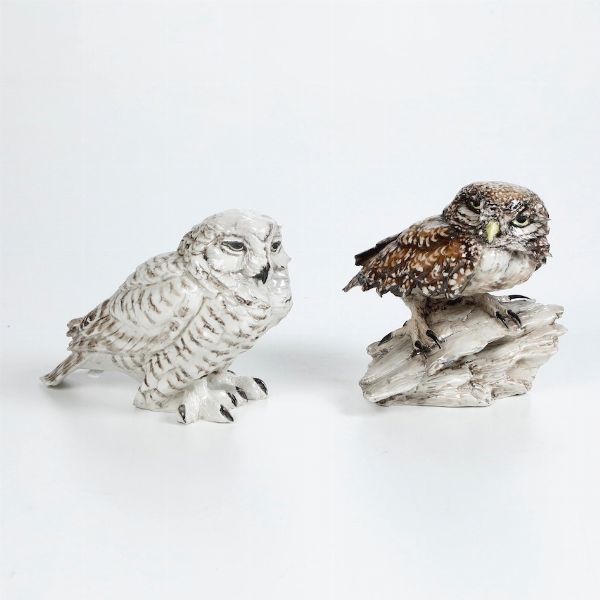 Due figurine di civetta<BR>Monza, Manifattura Tay, seconda met del XX secolo  - Asta Maioliche, Porcellane e Vetri - Associazione Nazionale - Case d'Asta italiane
